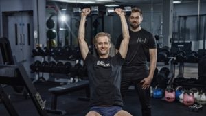 Stuart Miles doing shoulder press exercise